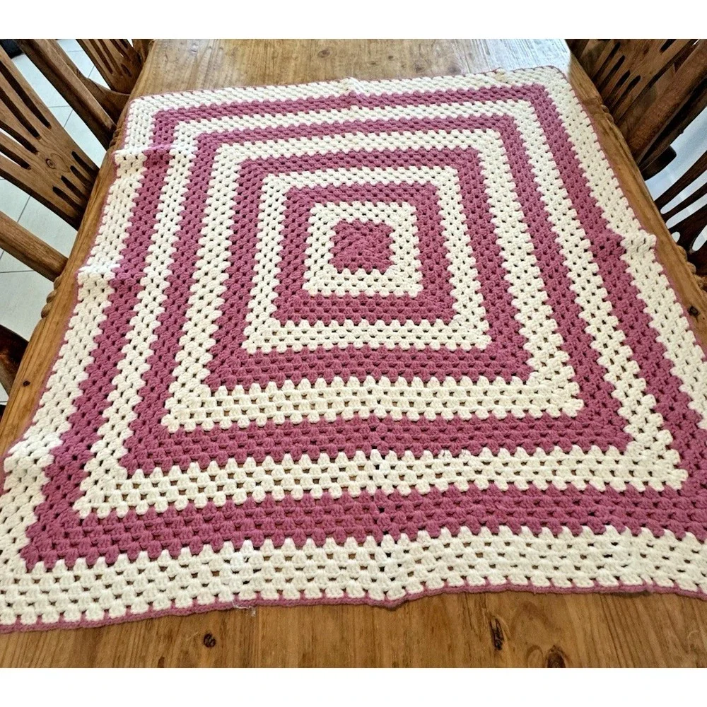 Afghan Crocheted Block Square Retro HoBo Hippie Throw Blanket 40